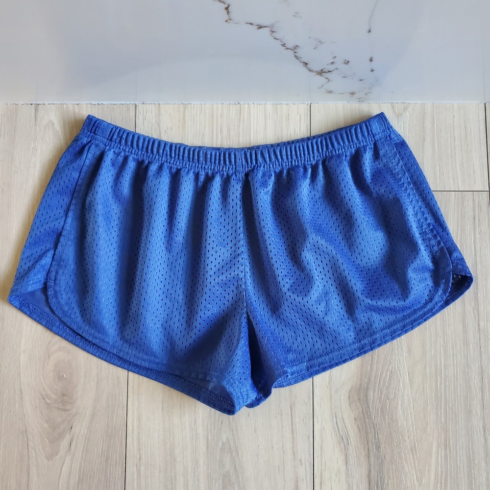 Soffe Mesh Shorts Womens L Blue Low Rise Elastic Waist Cheer Running Gym 90s